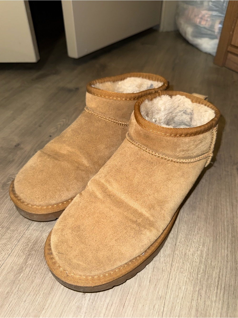 Cozy Tan Suede Shearling-Lined Women's Slippers